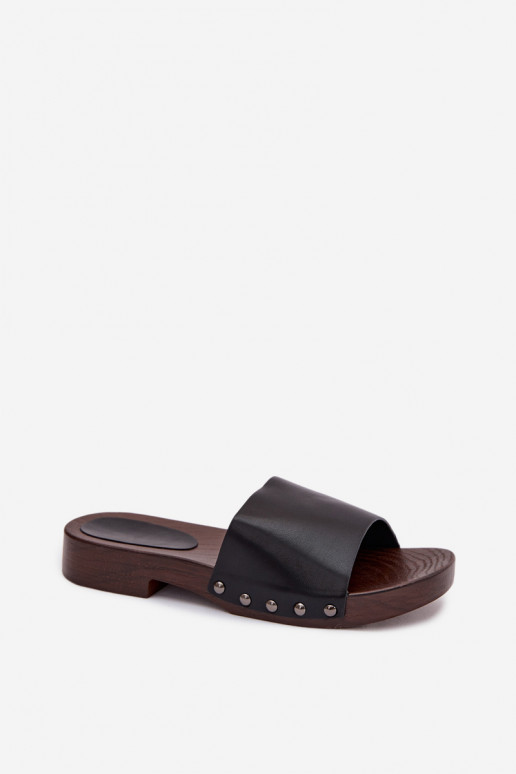 Women's Flat Black Slide Sandals With Buckles Brinalle