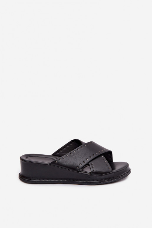 Embellished Women's Platform Sandals Made of Eco Leather Black Calorissa