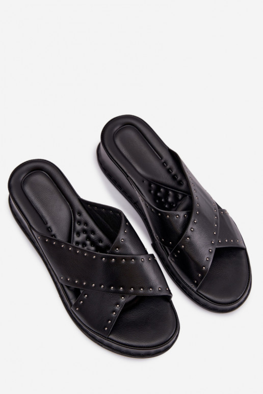 Embellished Women's Platform Sandals Made of Eco Leather Black Calorissa