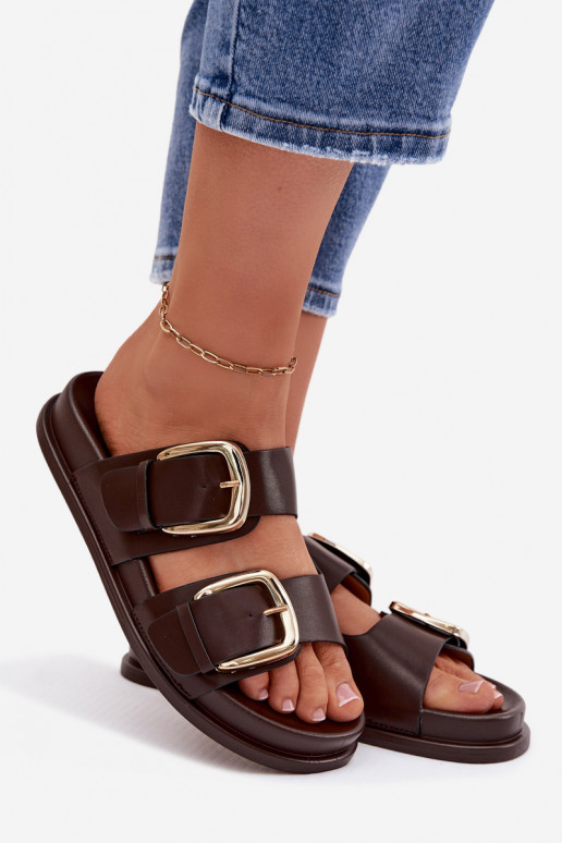 Women's Chocolate Rosivana Slippers With Gold Buckle