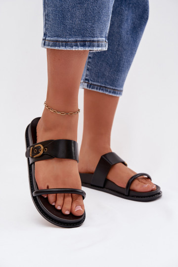 Women's Black Slides With Gold Buckle Sarilisse 2