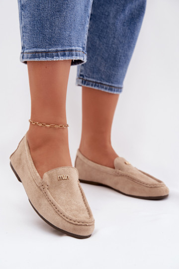 Women's Loafers With Small Gold Detail Dark Beige Sarivelle