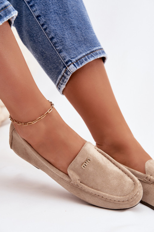 Women's Loafers With Small Gold Detail Dark Beige Sarivelle