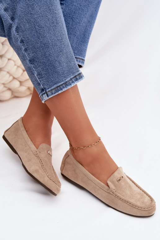 Mokasyny DamskiewithMałym Złotym Detalem Ciemnobeżowe Sarivelle