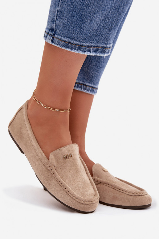 Women's Loafers With Small Gold Detail Dark Beige Sarivelle
