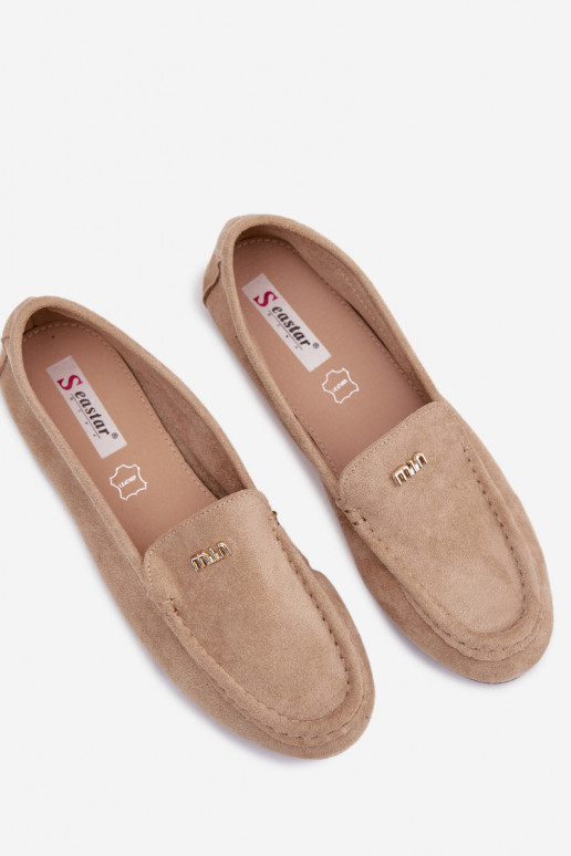 Women's Loafers With Small Gold Detail Dark Beige Sarivelle
