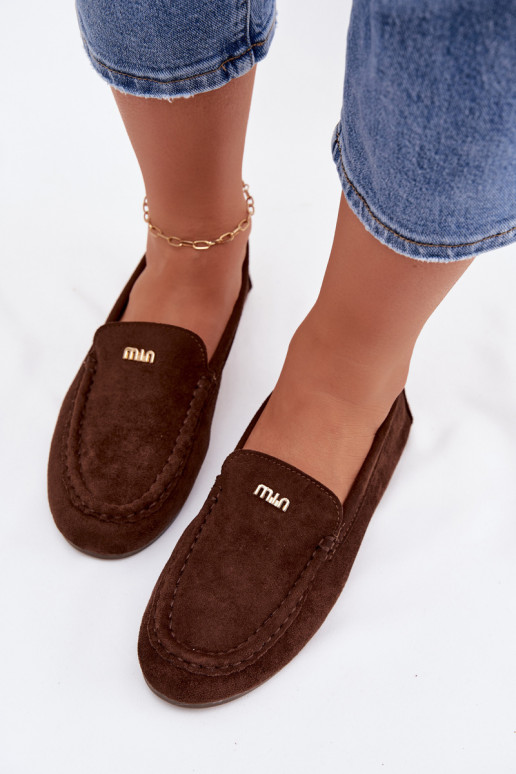 Women's Moccasins With Small Gold Detail Chocolate Sarivelle