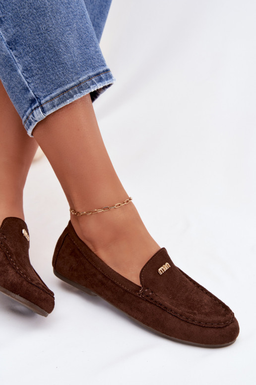 Women's Moccasins With Small Gold Detail Chocolate Sarivelle
