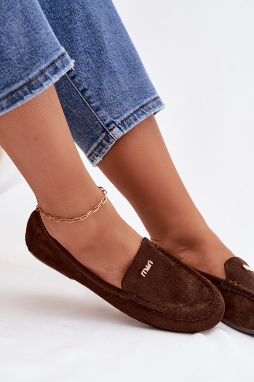 Mokasyny DamskiewithMałym Złotym Detalem Czekoladowe Sarivelle