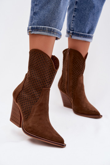 Women's Openwork Heeled Ankle Boots Brown Rivorina