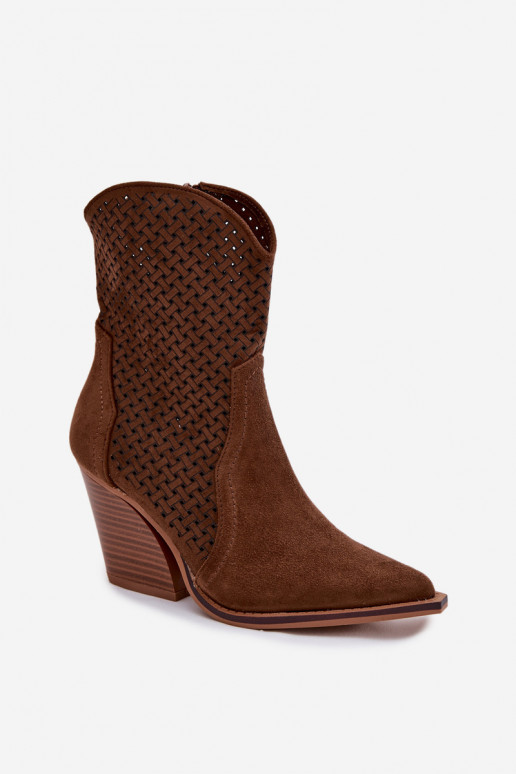 Women's Openwork Heeled Ankle Boots Brown Rivorina