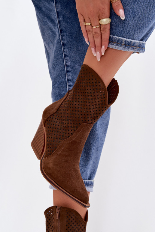 Women's Openwork Heeled Ankle Boots Brown Rivorina