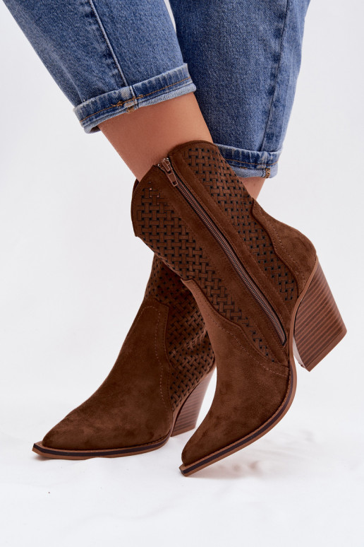 Women's Openwork Heeled Ankle Boots Brown Rivorina