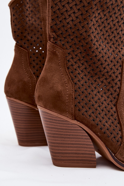 Women's Openwork Heeled Ankle Boots Brown Rivorina