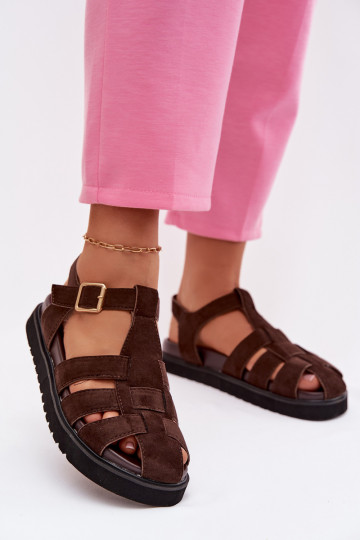 Women's Roman Sandals With Gold Buckle On Platform Chocolate Terelina 2