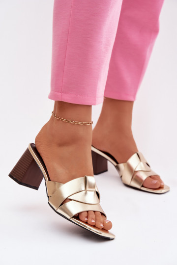 Women's Block Heel Sandals With Straps Eco Leather Gold Corivelle 2