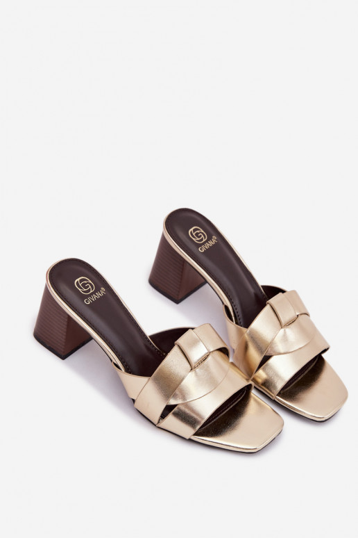 Women's Block Heel Sandals With Straps Eco Leather Gold Corivelle