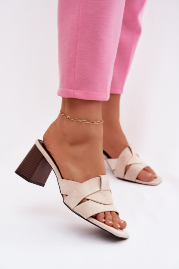 Women's Block Heel Sandals With Straps Eco Suede Beige Corivelle