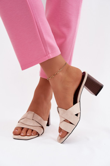 Women's Block Heel Sandals With Straps Eco Suede Beige Corivelle 2