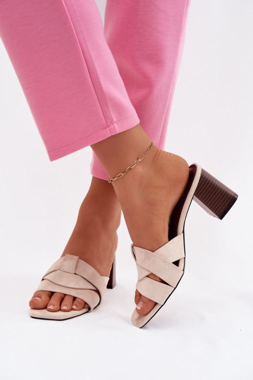 Klapki Damskie Na SłupkuwithPaskami Eko Zamszowe Beżowe Corivelle