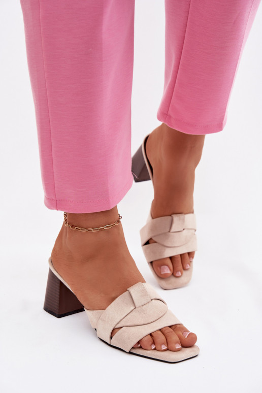 Klapki Damskie Na SłupkuwithPaskami Eko Zamszowe Beżowe Corivelle