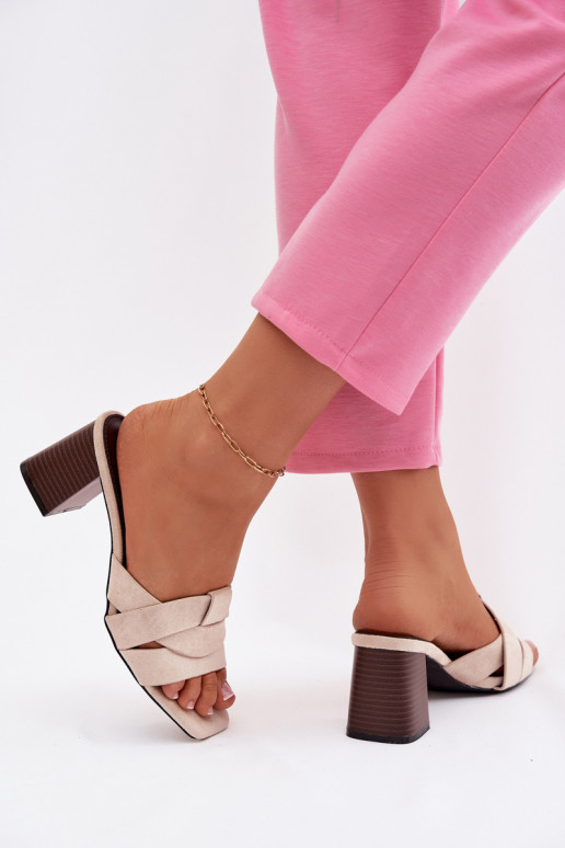 Women's Block Heel Sandals With Straps Eco Suede Beige Corivelle