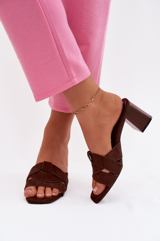 Women's Block Heel Strappy Eko Suede Chocolate Corivelle