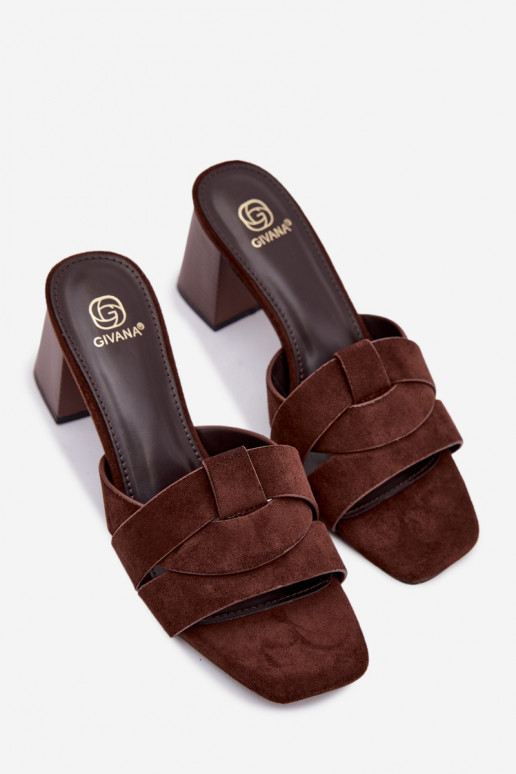 Women's Block Heel Strappy Eko Suede Chocolate Corivelle