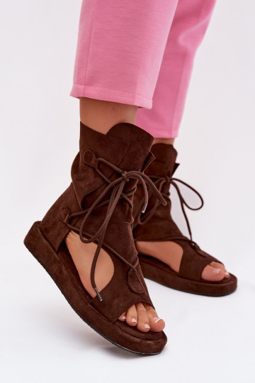 Women's Eco Suede Sandals With Upper and Lacing Chocolate Ferlisse