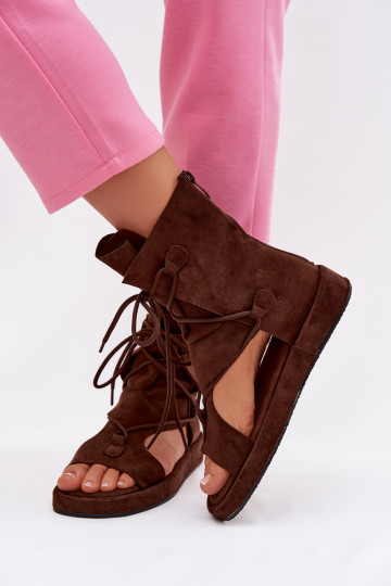 Women's Eco Suede Sandals With Upper and Lacing Chocolate Ferlisse 2