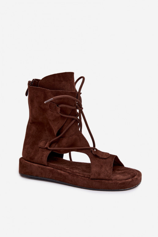 Women's Eco Suede Sandals With Upper and Lacing Chocolate Ferlisse