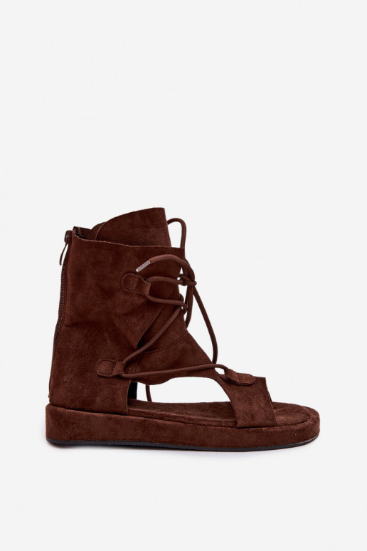 Women's Eco Suede Sandals With Upper and Lacing Chocolate Ferlisse