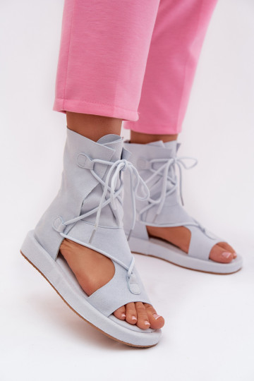 Women's Eco Suede Sandals With Upper and Lacing Light Blue Ferlisse 2