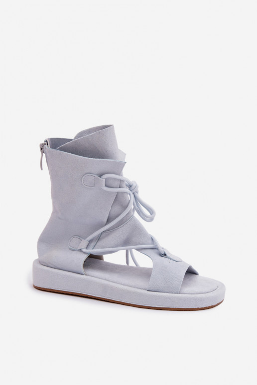 Sandały Damskie Eko ZamszowewithCholewką I Wiązaniem Błękitne Ferlisse