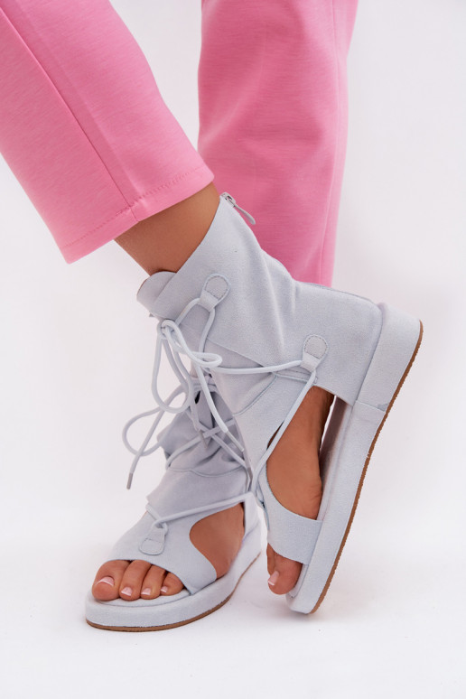 Women's Eco Suede Sandals With Upper and Lacing Light Blue Ferlisse