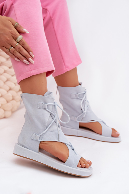 Women's Eco Suede Sandals With Upper and Lacing Light Blue Ferlisse