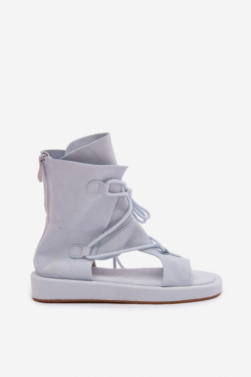 Women's Eco Suede Sandals With Upper and Lacing Light Blue Ferlisse