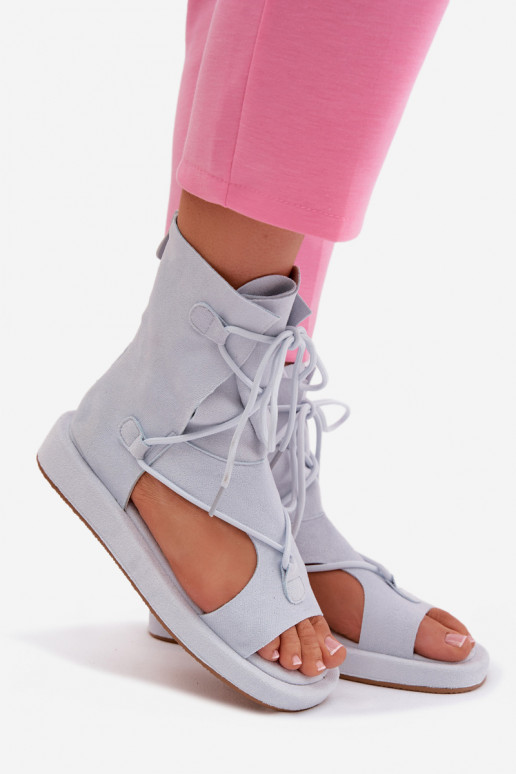 Women's Eco Suede Sandals With Upper and Lacing Light Blue Ferlisse