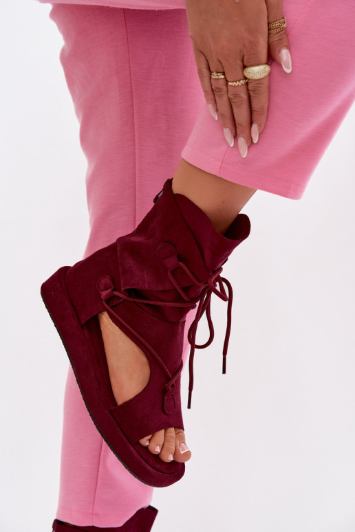 Women's Eco Suede Sandals With High Strap and Laces Burgundy Ferlisse