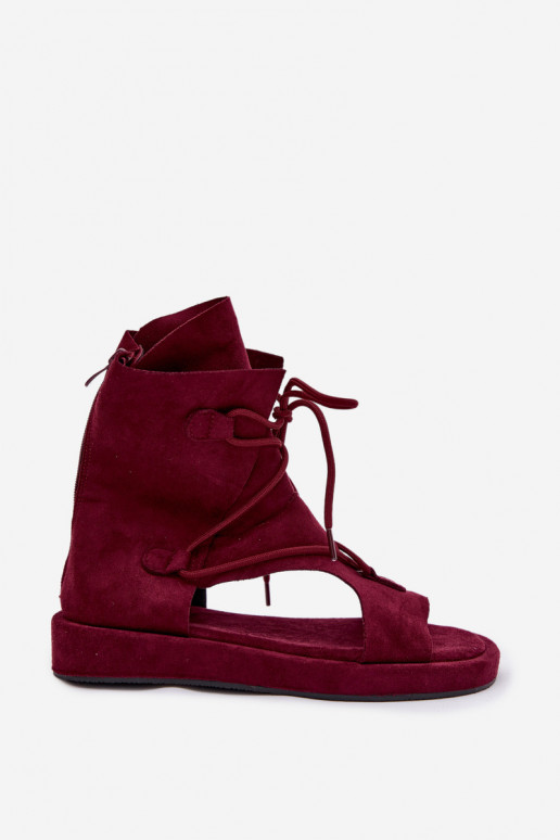 Women's Eco Suede Sandals With High Strap and Laces Burgundy Ferlisse