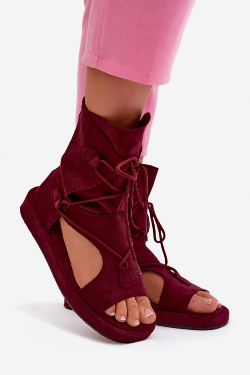 Women's Eco Suede Sandals With High Strap and Laces Burgundy Ferlisse