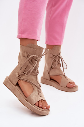 Women's Eco Suede Sandals With Upper and Lacing Beige Ferlisse