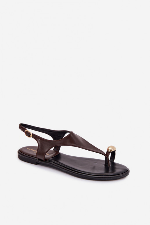 Sandały Damskie Na Płaskim Obcasie Ze Złotym Detalem Czekoladowe Talorina