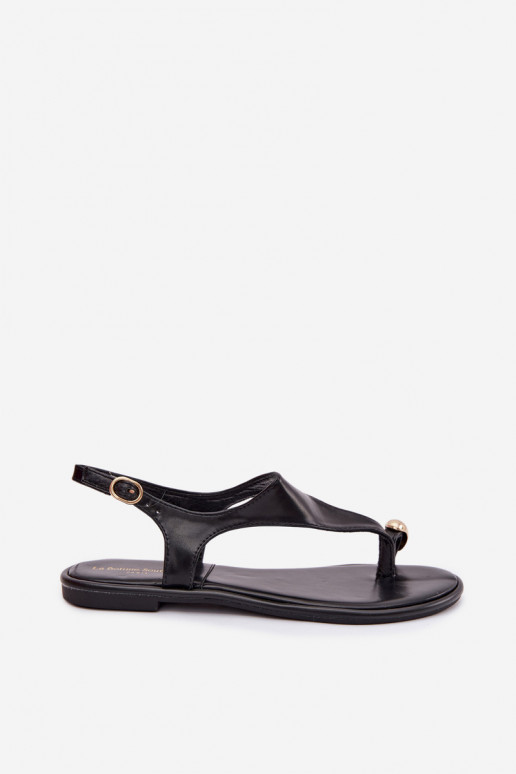 Women's Flat Heeled Sandals With Gold Detail Black Talorina