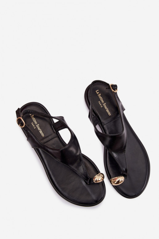 Women's Flat Heeled Sandals With Gold Detail Black Talorina