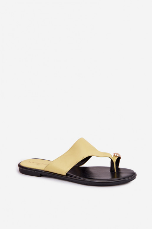 Women's Flat Eco Leather Sandals With Gold Detail Yellow Lavessa