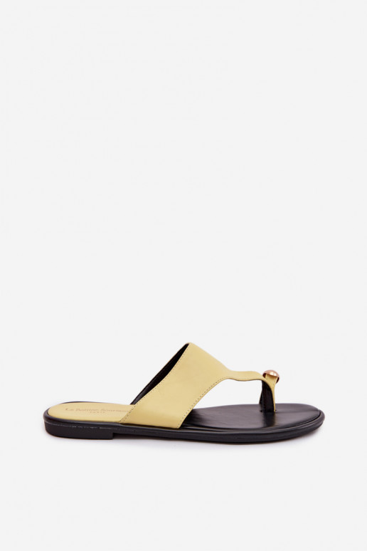 Women's Flat Eco Leather Sandals With Gold Detail Yellow Lavessa