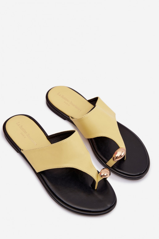 Women's Flat Eco Leather Sandals With Gold Detail Yellow Lavessa