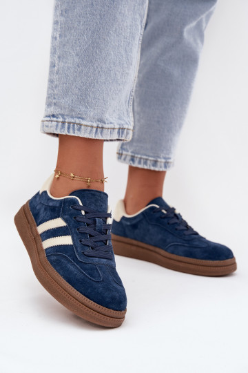 Sneakersy Damskie Zamszowe Na Platformie Granatowe Sylviona 2