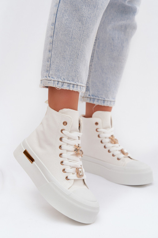 Womens Platform Sneakers With Patches White Gracella